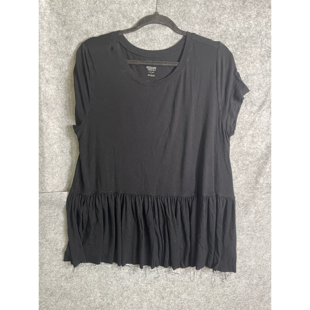 Mossimo Supply Co‎ Black Short Sleeve Peplum Top Crew Neck Raw Hem Womens Large